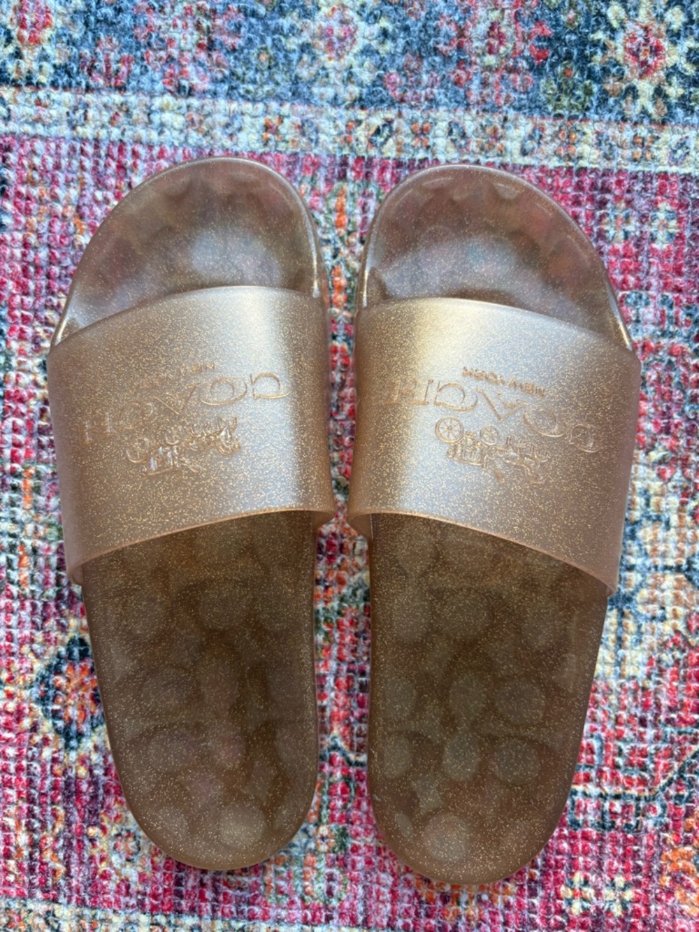 Coach Metallic Gold Glitter Slide Sandals